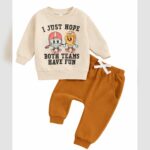 Cream & Mustard Fun Game Day Baby Sweatshirt and Jogger Set