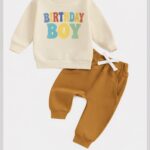Cream & Mustard Birthday Boy Baby Sweatshirt and Jogger Set