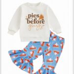 Cream & Blue “Pies Before Guys” Baby Sweatshirt and Flared Pants Set