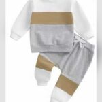White, Grey & Beige Colorblock Baby Sweatshirt and Jogger Set