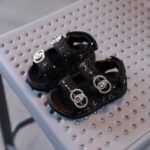 Black Glitter Baby Sandals with Rhinestone Buckle