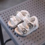 White Blush Pink Glitter Baby Sandals with Rhinestone Buckle