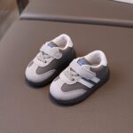 Grey & White Baby Sneakers with Velcro Strap