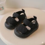 Black Quilted Baby Sandals with Velcro Strap