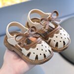 Cream & Brown Bow Baby Closed-Toe Sandals