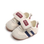 Cream & Navy Baby Sneakers with Velcro Strap