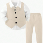 2pcs Baby Boy Gentleman Suit - Solid Waistcoat And Long Pants, Stylish For Birthday Party, Evening Party, Wedding