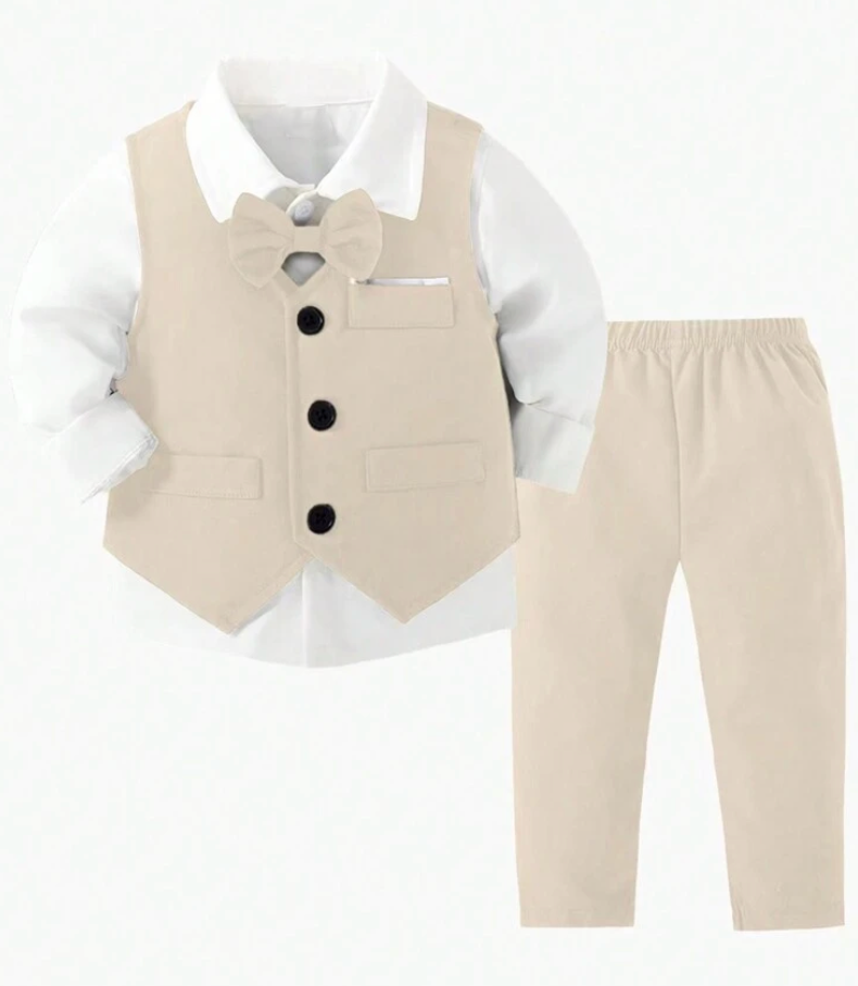 1772865563_photo-retouch.png 2pcs Baby Boy Gentleman Suit - Solid Waistcoat And Long Pants, Stylish For Birthday Party, Evening Party, Wedding - Image 1