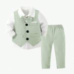 2pcs Gentleman Suit Includes Woven Vest And Trousers, Suitable For Birthday Party, Wedding, Stage Performance , Baby Boy Clothes