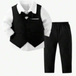 2pcs Baby Boy Suit Set: Plain Waistcoat And Trousers, Elegant Style Suitable For Birthday Party, Evening Party, Performance, Wedding