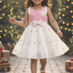 Pastel Pink Bow Tulle Embroidered Toddler Gown