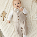 3pcs Newborn Baby Boy/Girl Cute Autumn Gentleman Outfit Set, Vest, Solid Color Long Sleeve Shirt, Bodysuit, Pants Suit, Suitable For Birthday Party, Evening Party, Performance, Wedding, Full