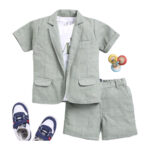 Summer Blazer Outfit  Or Casual Jacket With Short / 3 pcs (Green)