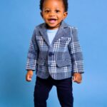 Navy blue chevron gentleman suit blazer with t-shirt /4pcs