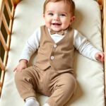2pc baby boy bodysuit with bowknot& solid elastic waist pants