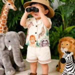 boys funny wild animal print short sleeve shirt & short set