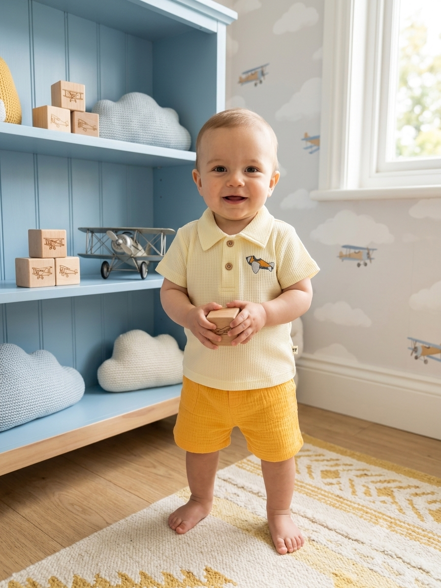 1784270881_img-2482.png little builder polo t-shirt and short set (yellow) - Image 1