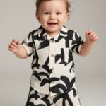 The stylish black and white palm tree printed shirt and short.
