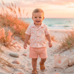 Coastal coral abstract outfit/shirt with short  (Orange)