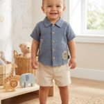 Serengeti breeze gauze shirt with short set (gray)