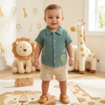 Serengeti breeze gauze shirt with short set (Green)