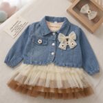 Blue Denim Jacket & Beige Tulle Dress