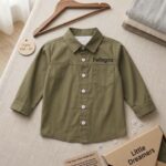 Olive Green Boys Button-Up Shirt