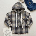 Navy & Beige Plaid Boys Hooded Shirt