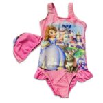 Girls Pink Cartoon Character One-Piece Swimsuit