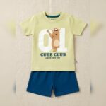 Unisex Light Green Bear T-Shirt & Shorts Set