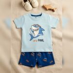 Boys Light Blue Shark Graphic T-Shirt & Shorts Set