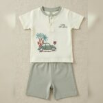 Unisex Light Cream Car Print T-Shirt & Shorts Set