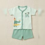 Unisex Light Green Cartoon T-Shirt & Shorts Set