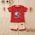 Boys Red Football Graphic T-Shirt & Shorts Set