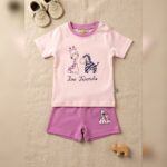 Unisex Pink Animal Print T-Shirt & Shorts Set