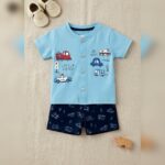Boys Light Blue Vehicle Print T-Shirt & Shorts Set