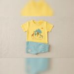 Unisex Yellow Animal Graphic T-Shirt & Shorts Set