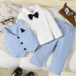 Baby Boy 2 Pieces Formal Gentleman Outfit,Light Blue Autumn Elegant And Classy Modest Wedding Soiree Family Matching Clothes,Vest And Pants Set