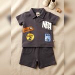 Unisex Grey NBA Graphic Polo T-Shirt & Shorts Set