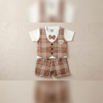 Boys Brown Plaid Formal Shorts and Vest Set