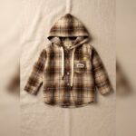 Unisex Brown Plaid Hooded Shirt