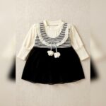 Girls Black Striped Layered Dress