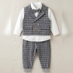 Boys Grey Checkered Formal Suit Set