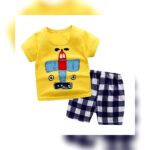 Boys Yellow Airplane T-Shirt & Checked Shorts Set