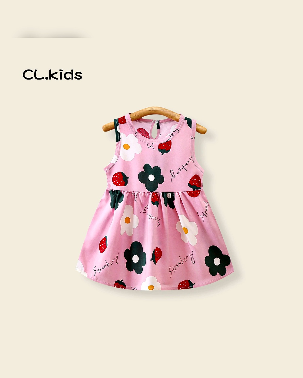 baby-girl-flowers-disign-pink-colur-frocks-8705.jpg Girls Pink Floral and Fruit Casual Dress - Image 1