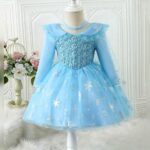 Girls Light Blue Snowflake Princess Party Dress