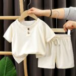 Unisex Cream Casual T-Shirt & Shorts Set