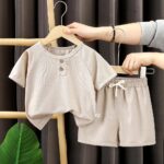 Unisex Beige Casual Shorts Set