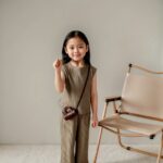 Girls Beige Ribbed Sleeveless Set with Crossbody Bag