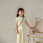 Girls Light Yellow Ribbed Top & Pants Set